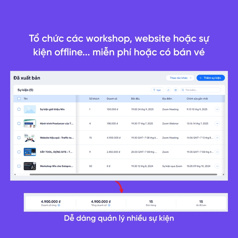 Bán vé quản lý webinar workshop